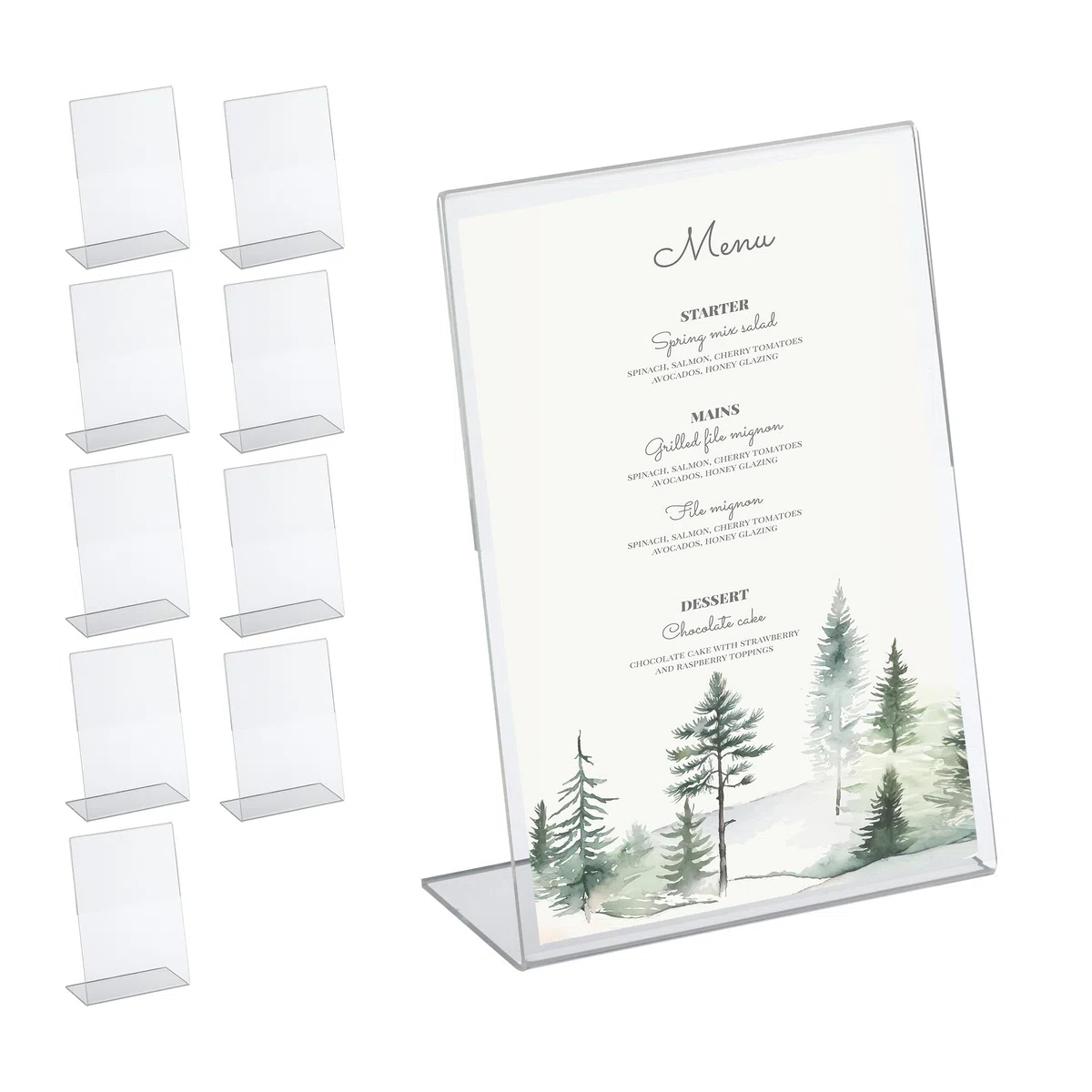 Relaxdays Portamenu da Tavolo DIN A5, Set 10 Segnaposto Acrilico, Porta Menù e Numeri Matrimonio, Battesimo, Trasparente