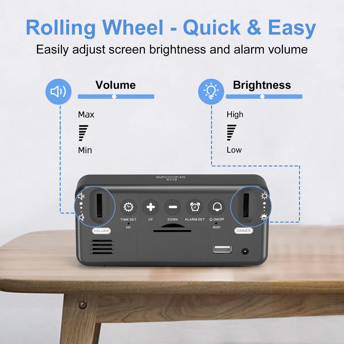 LATEC Sveglia Digitale, Sveglia da Comodino LED con Adattatore, Luminosità e Volume Regolabili, Schermo Grande da 5,8" con 2 Allarme, Snooze, 12/24 Ore per Ufficio Camera da Letto, Nero