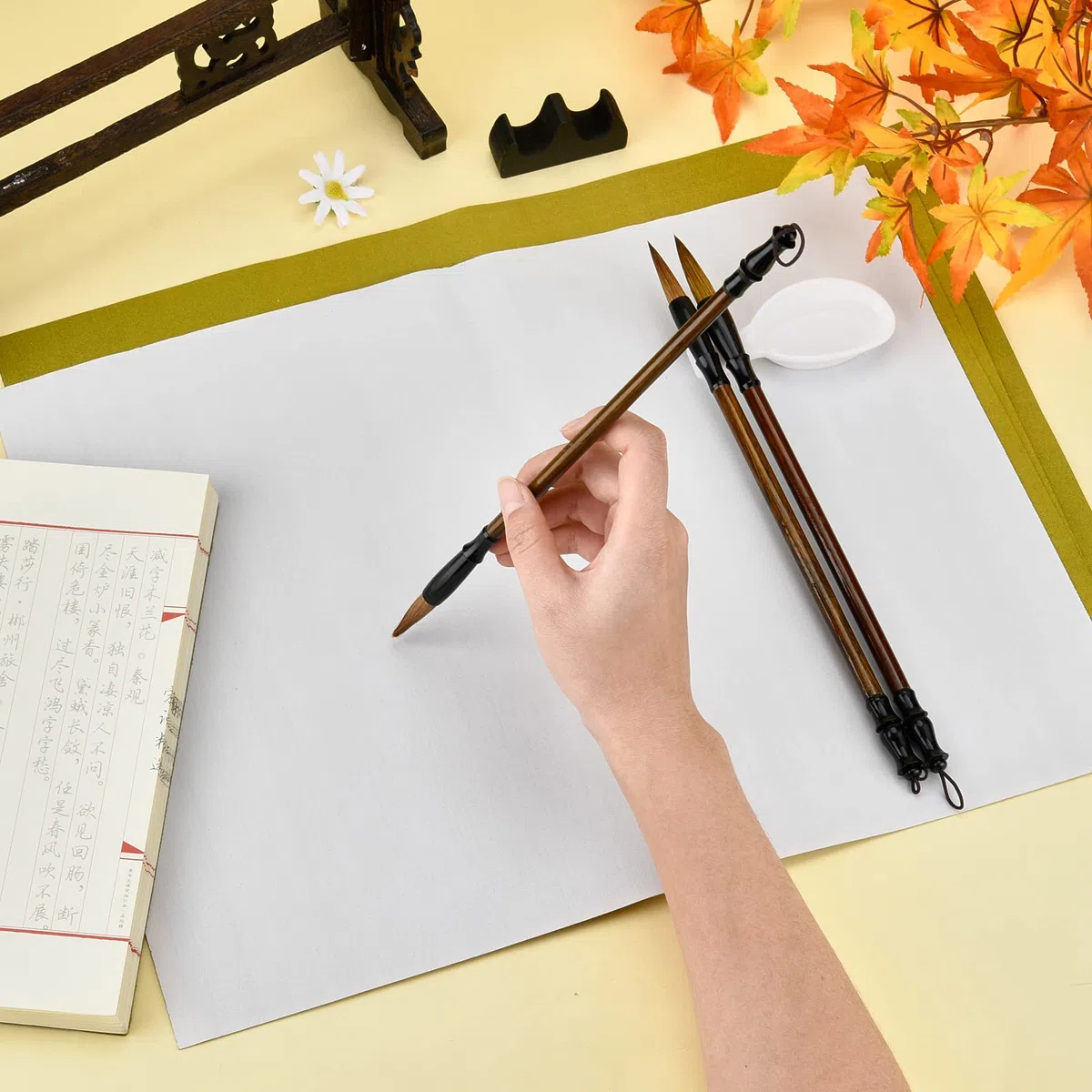 PH PandaHall Set da 14 pezzi per calligrafia cinese senza inchiostro, panno di carta riutilizzabile per scrittura ad acqua, pennelli tradizionali per calligrafia cinese di Siena e piatto d'acqua per
