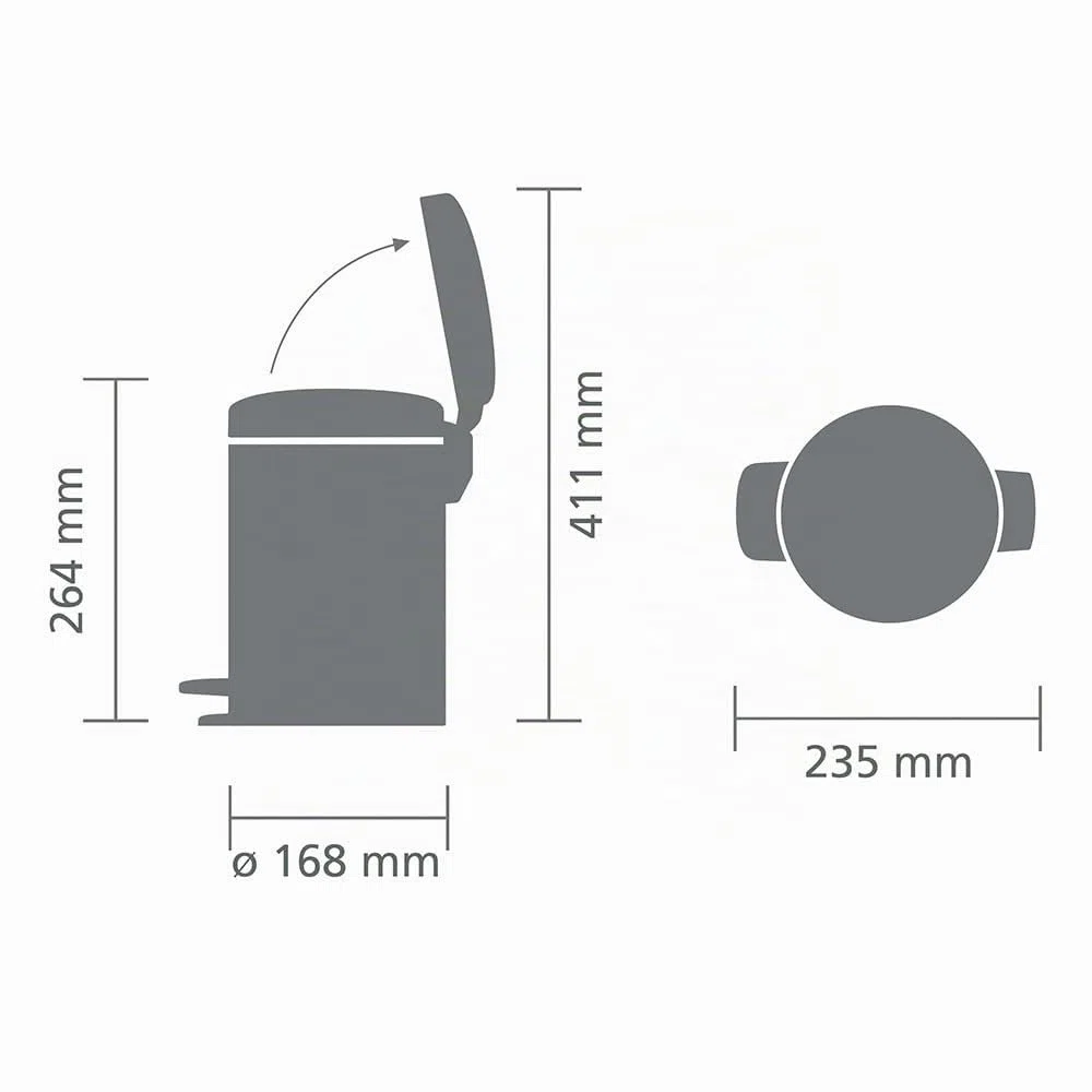 Brabantia Pedal Bin Newicon Pattumiera a Pedale, Secchio Interno in Plastica, Bianco, 3 lt