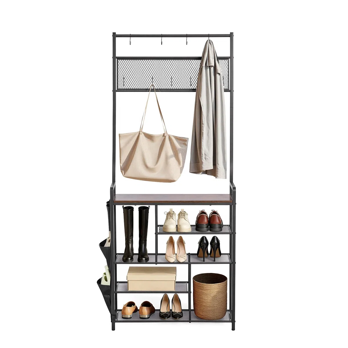 VEVOR Mobiletto Appendiabiti da Ingresso Appendiabiti con Scarpiera Ripiani Portaoggetti per Soggiorno Camera da Letto, Mobiletto Attaccapanni 750 x 300 x 1800 mm con Ganci Porta Sciarpa Scarpe