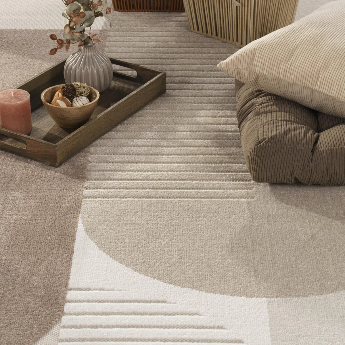 Paco Home Tappeto Cucina Da Esterno Salotto Moderno Balcone Terrazo Motivo Scandinavo Motivo Boho Monocolore, Dimensione:160x220 cm, Colore:Beige 2