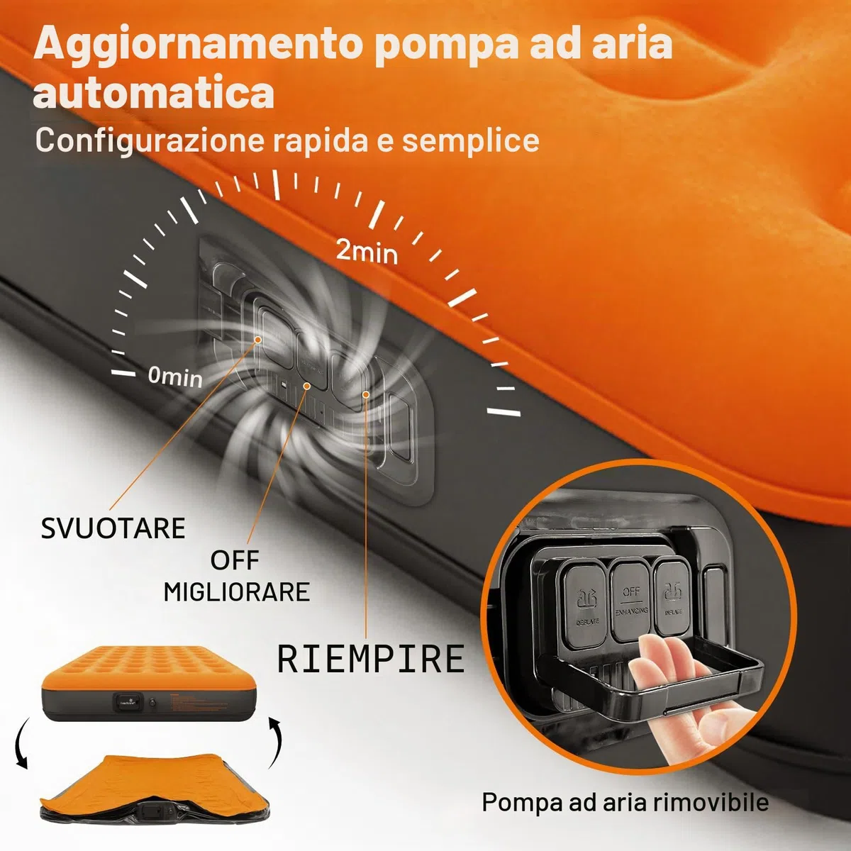 Luxchoice Materasso Gonfiabile con Pompa Portatile 3 Minuti Rapidi Gonfiaggio Letto Gonfiabile Singolo Matrimoniale per gli Ospiti che Pernottano Camping Viagg