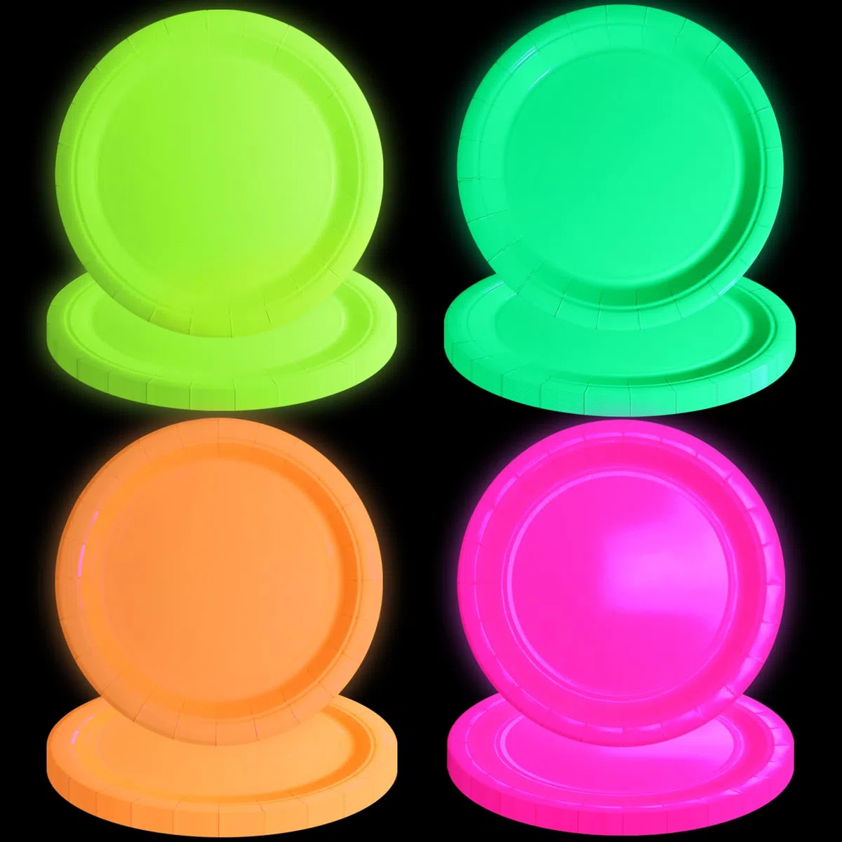 Piatti Fluorescenti al Buio 40 Pezzi, 4 Colori Neon per Festa di Compleanno, Let's Glow Decorazioni e Forniture, 22,9 cm
