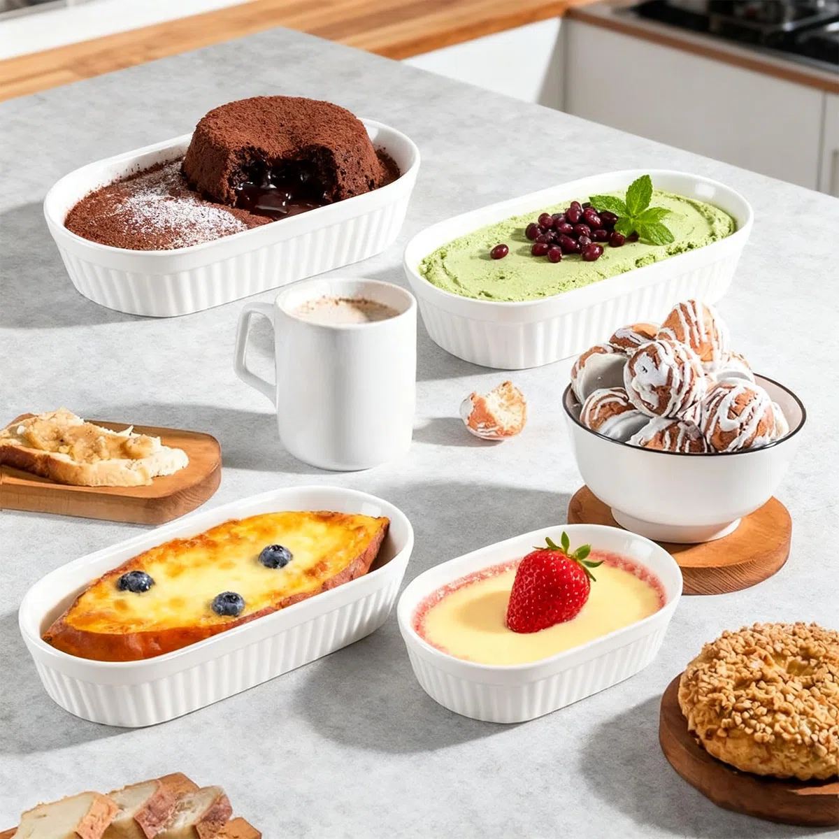 Ciotoline per crème brûlée, 6x forma per sformati in ceramica piccola, 16 * 8 * 3 cm, ciotole per soufflé per dessert, muffin, paste, mini forma per sformati per forno, microonde