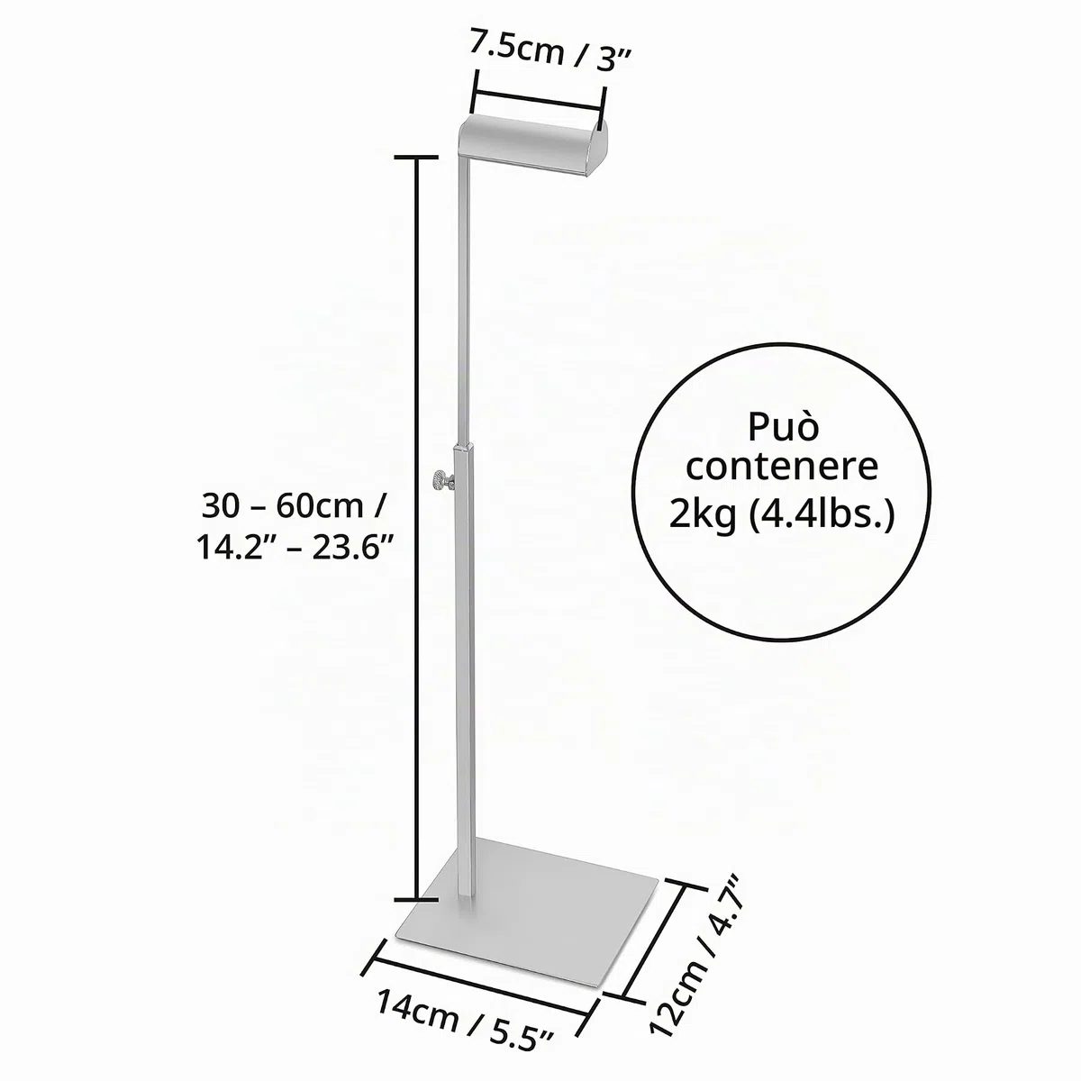 Porta Borse Regolabile [2pz] - Espositore da Terra per Borse e Gioielli, Supporto Borse in Acciaio Inossidabile - Altezza Regolabile, Base Stabile - Argento Metallizzato Lucido