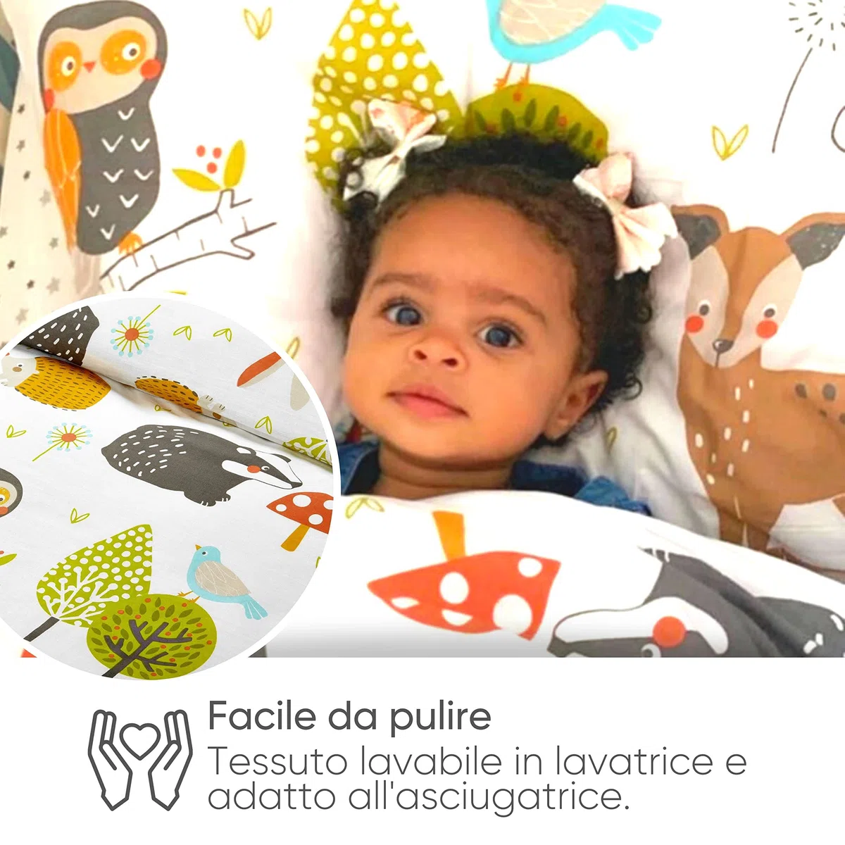 Bloomsbury Mill - Set biancheria da letto per bambini - Animali del Bosco – Set Copripiumino Lettino e federa per Ragazzi e Ragazee - Lenzuola Culla per junior e bambino 120 x 150cm