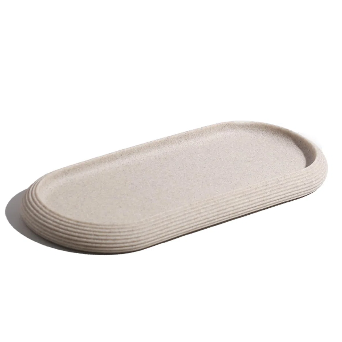 Elegante Vassoio Portaoggetti in Resina Ovale con Superficie Strutturata (26 x 11 x 2,3 cm). Organizer per Bagno e Cucina, Ideale per Profumi, Candele, Sapone, Asciugamani e Accessori - Beige