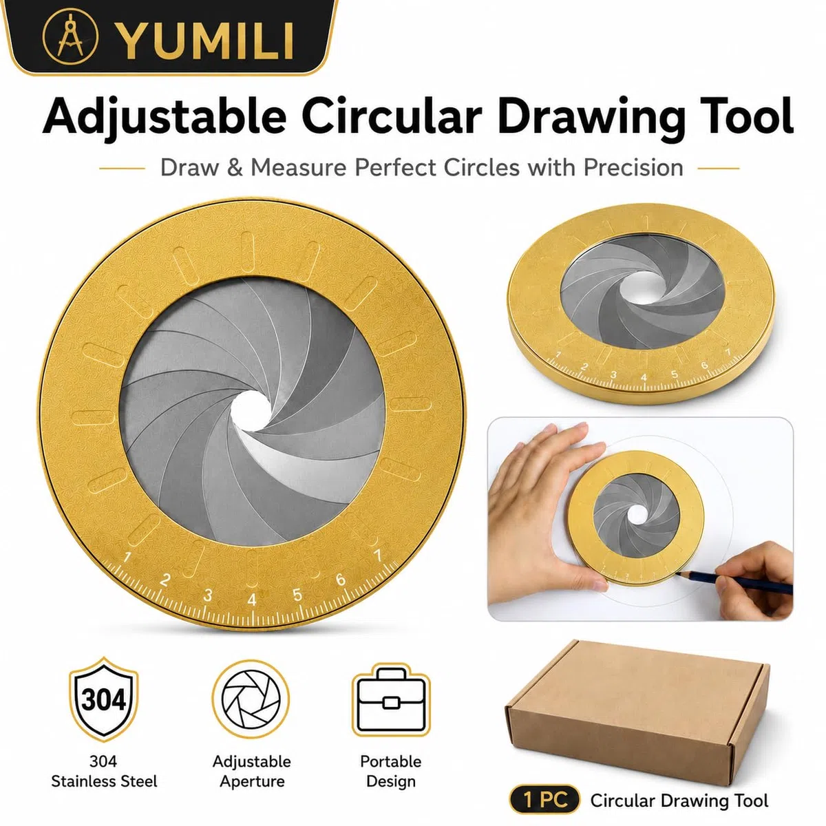 Strumento Regolabile per Disegnare Cerchi, Righello Circolare Regolabile per Disegnare, Rotante Stencil a Cerchio, Misurazione Creativo Acciaio Inossidabile per Disegnare Cerchi da 10 a 78 mm