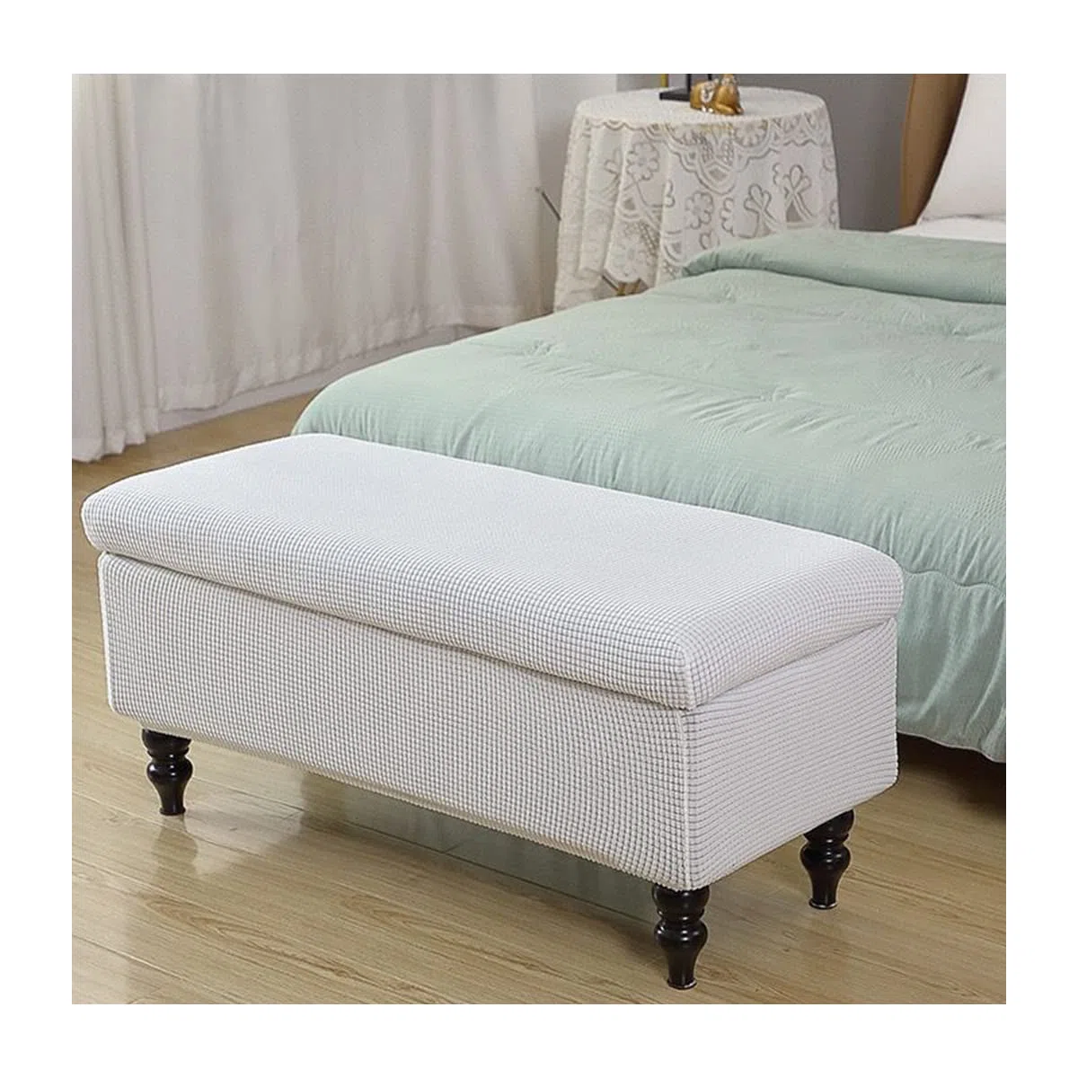 Copertura per Cassapanca Contenitore Fodera Panca Poggiapiedi Pieghevole Fodera in Ottomano Copri ottomano,Fodera per Poggiapiedi Rettangolare,Copri Pouf Poggiapiedi,Milky,1medium