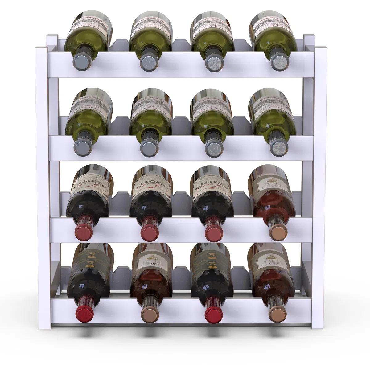 BAKAJI Cantinetta Portavino in Legno Bambù con 16 Scomparti per Vino Champagne, Portabottiglie da Terra, Cantina per Angolo Bar, Salotto, Cucina, Bistrot, Ristorante, 43.5 x 25 x 43 cm (Bianco)