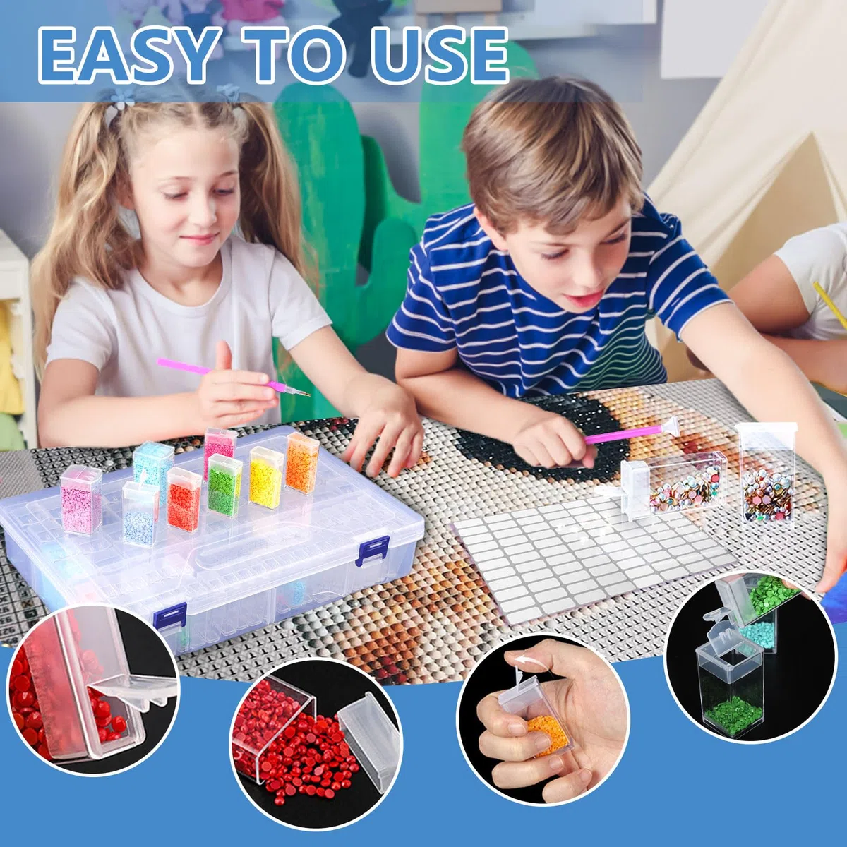 MOYKSRR Kit Diamond Painting, 88 Slots Diamond Painting Organizer, Organizer per Diamond Painting Accessori per Depositare Gioielli Pittura Diamante Perline Anelli Charms Glitter Strass