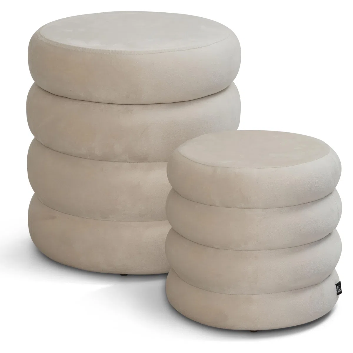 Norbe | Set di 2 Pouf | Contenitore in Velluto | Sgabello Marshmallow | Poggiapiedi imbottito Scrivania | Toeletta | Poltroncina Bimbi Da Camera e Salotto Comodino poltrona (Bianco Panna, Set 2 Pouf)