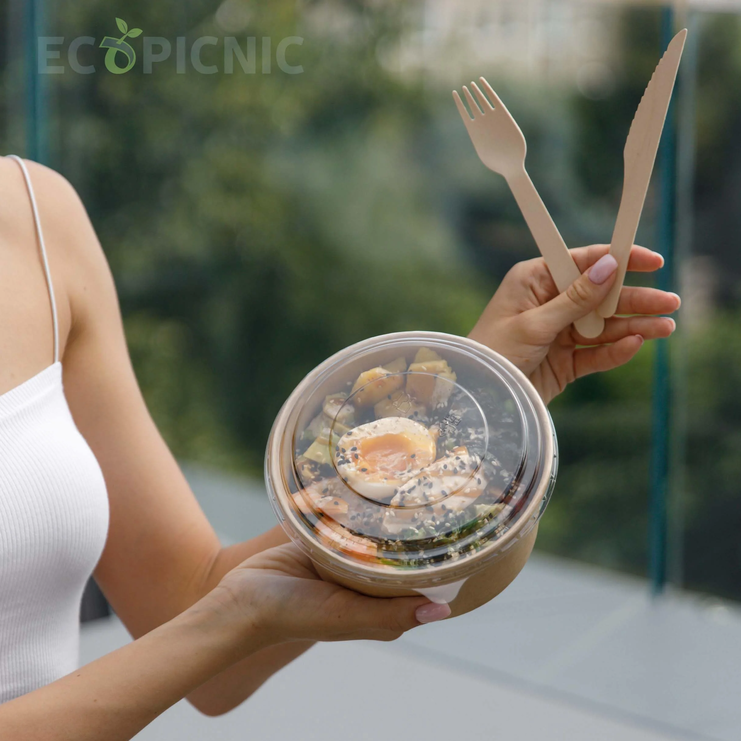Ciotole per Insalata in Carta Kraft con Coperchio PP 500 ml - Confezione da 50 Pezzi | Contenitori Monouso Ecologici per Insalate, Poke Bowl, Cibo da Asporto