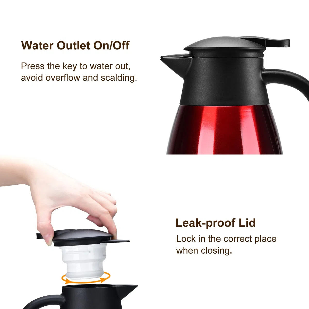 Caraffa Termica 2 litri in Acciaio Inox, Thermos Caffe, Teiera termica, Thermos a Doppia Parete, Isolata Sotto Vuoto, con Coperchio a Pressione per tè/Acqua Brocca Conservazione a Freddo o Caldo