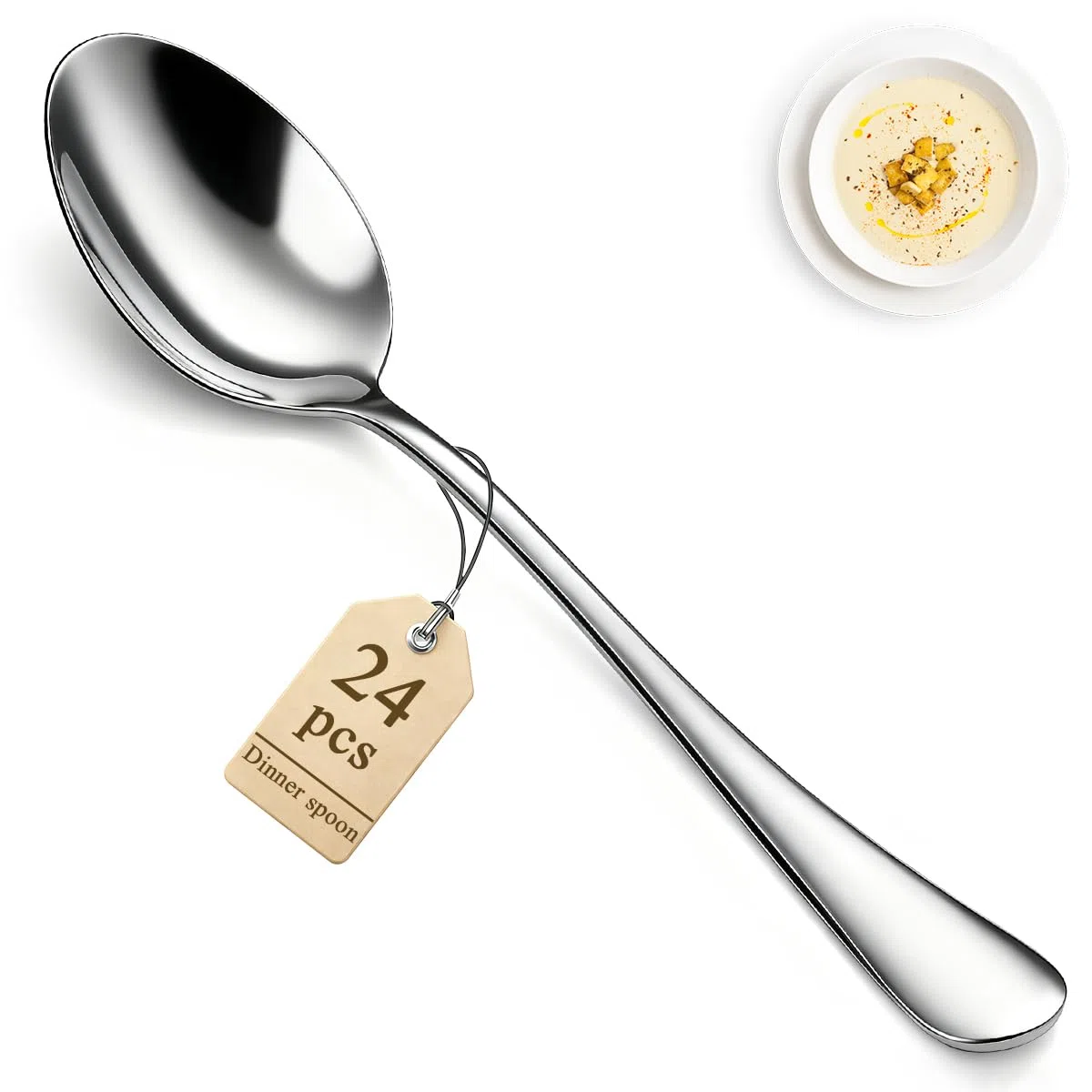 Berglander Set di 24 cucchiai da tavola, 18,7 cm, in acciaio inox per uso alimentare, per casa, cucina o ristorante, lucidati a specchio, lavabili in lavastoviglie