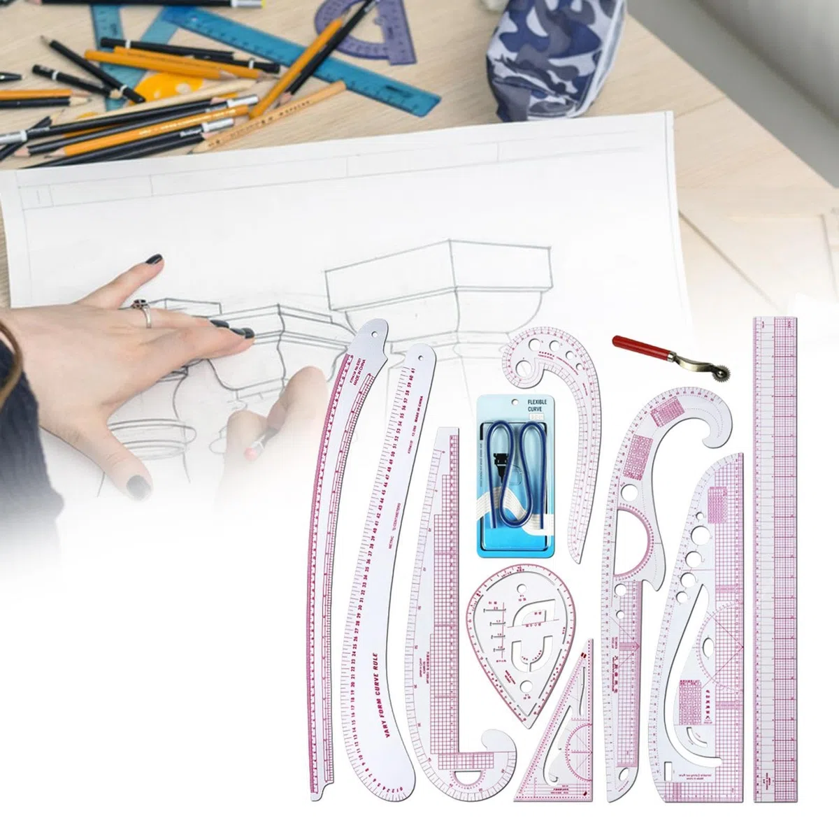 Generic Set di righelli per sarti, Designer, 11 Pezzi, RULER, ABS, Modern, 60 cm