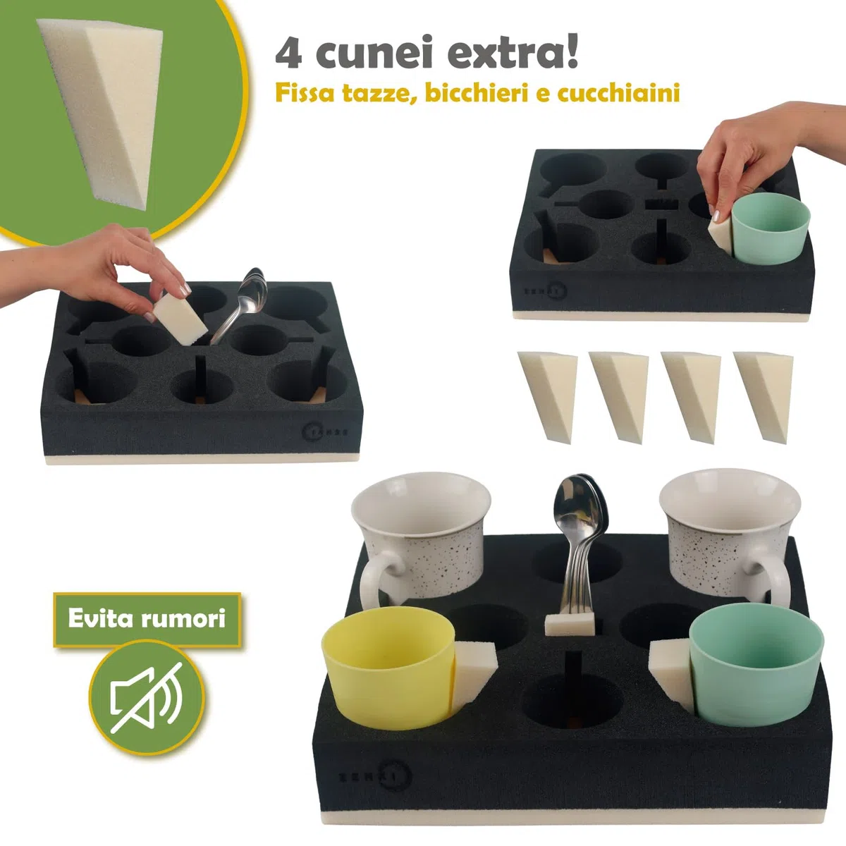 ZENKI Supporto per tazze per camper (8 tazze, 8 cucchiai, 4 cunei di fissaggio), materiale biologico. Per camper, roulotte, barche. Supporto per bicchieri e tazze per roulotte Airstream. Accessorio