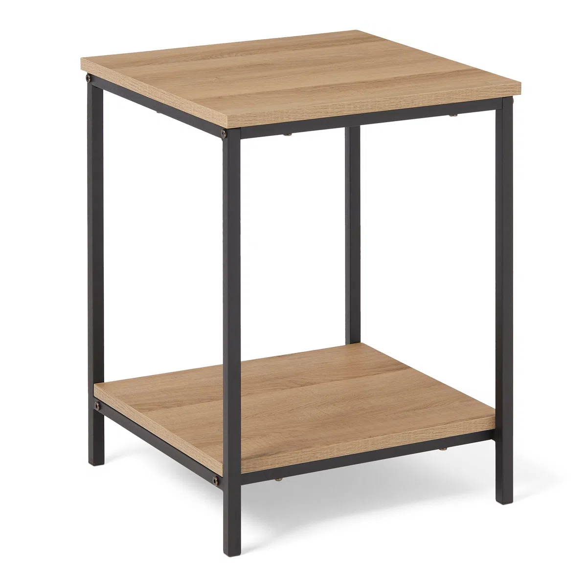 Amazon Basics Tavolino Con Ripiano Inferiore, Quadrato, Comodino Da Camera Da Letto, Tavolino Da Salotto Con Struttura In Acciaio, Facile da Montare, 40 x 40 x 51 cm, Rovere