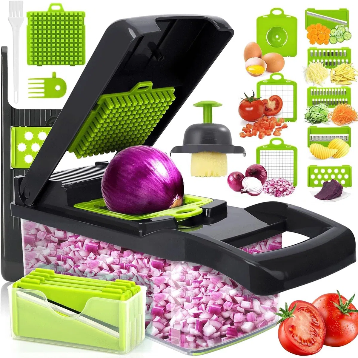 Mandolina per Verdure, Taglia Verdure Multifunzione, 16 in 1 Tagliaverdure Manuale, Affetta Verdure Manuale, Taglia Verdure Cubetti con 7 Lame Diverse Per Aglio, Cavolo, Carote, Patate, Pomodori