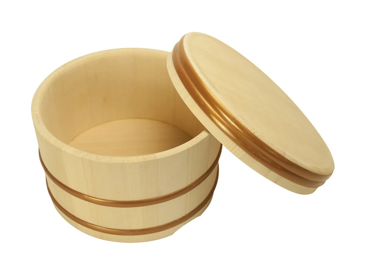 Contenitore per riso giapponese Ohitsu 23,8 cm, in legno, con coperchio, stile tradizionale, ermetico, perfetto per la cucina, capacità 2,5 l, ecologico