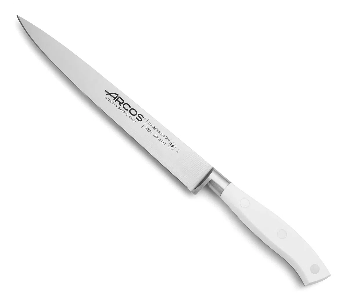 Arcos Coltello da Filetto Forgiato in Acciaio Inossidabile con Lama da 200 mm – Manico Ergonomico in Poliossimetilene POM, Ideale per Filettare Carne e Pesce – Bianco, Serie Riviera Blanc