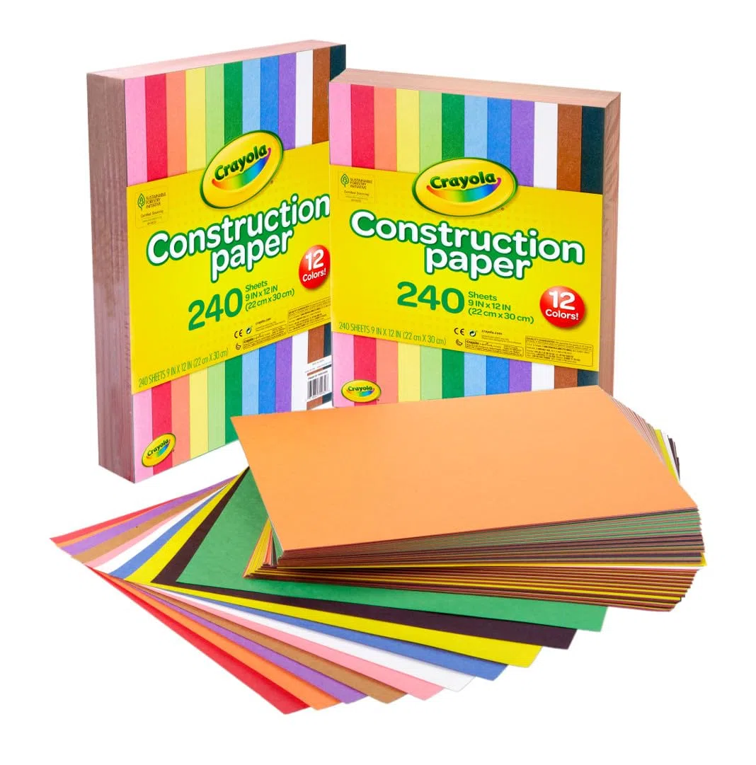 Crayola - Construction Paper, 240 fogli 22x30cm, 10 colori assortiti, per disegno, collage, art&craft