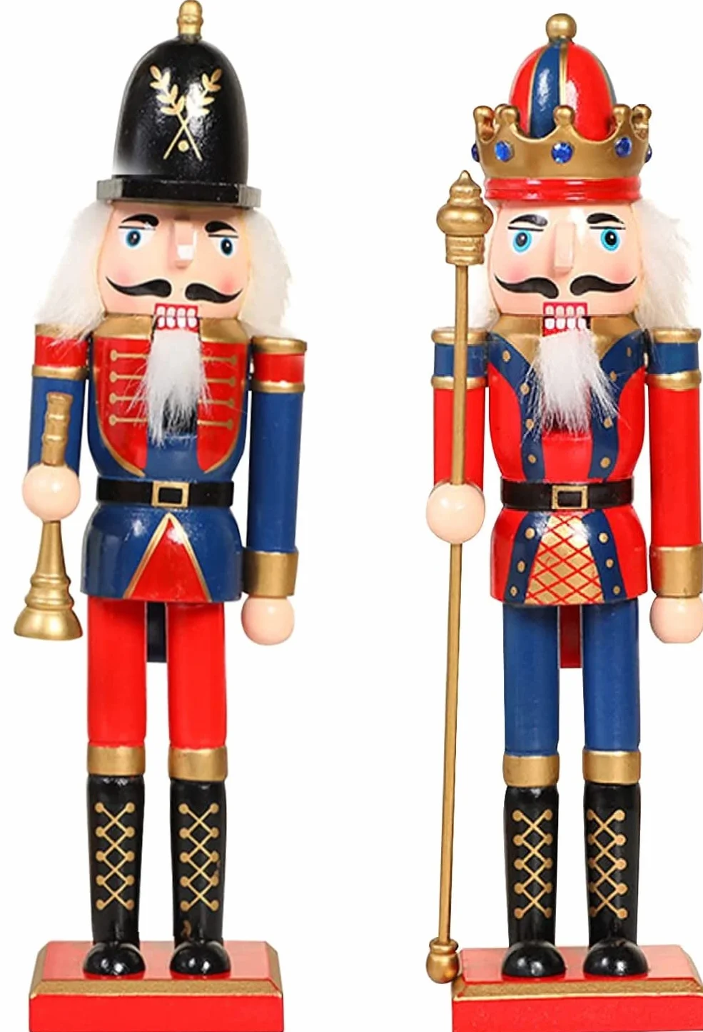 KAHEIGN 2 Pezzi Soldati Schiaccianoci di Legno, 2 Stile 30CM Figure Tradizionali dello Schiaccianoci di Natale Soldato Dipinto in Legno di Pino Premium per Casa Camino Decorazione (Tromba & Scettro)
