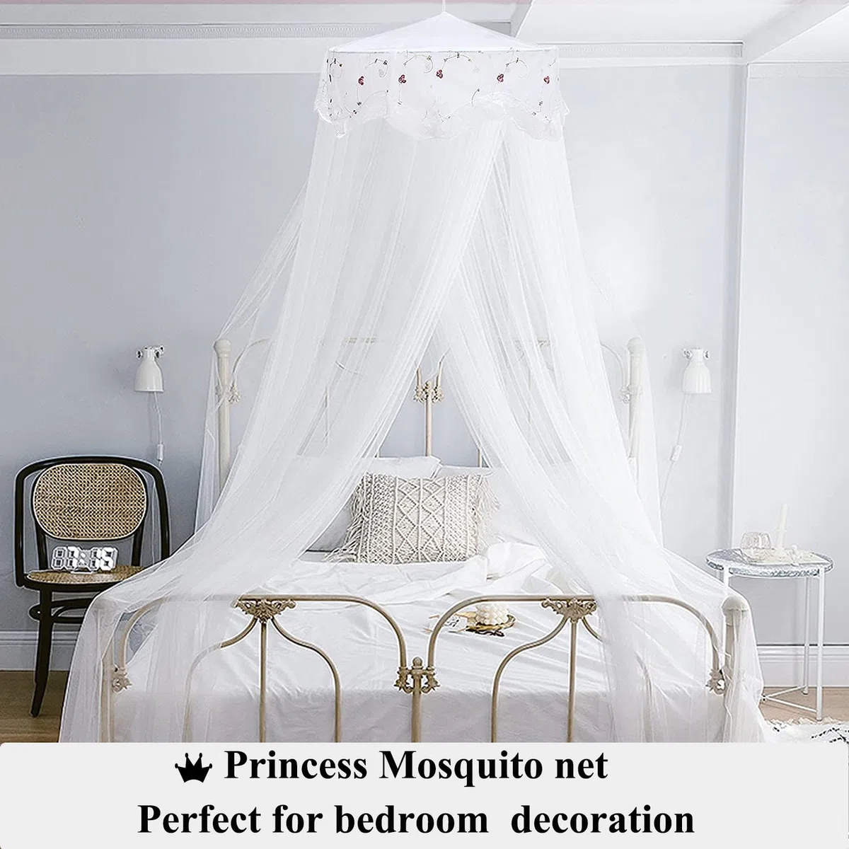 Zanzariera da letto per ragazze SZHTFX a cupola grande da appendere con rete rotonda in pizzo senza punzonatura, per letto singolo a king size, ideale per camera da letto decorativo