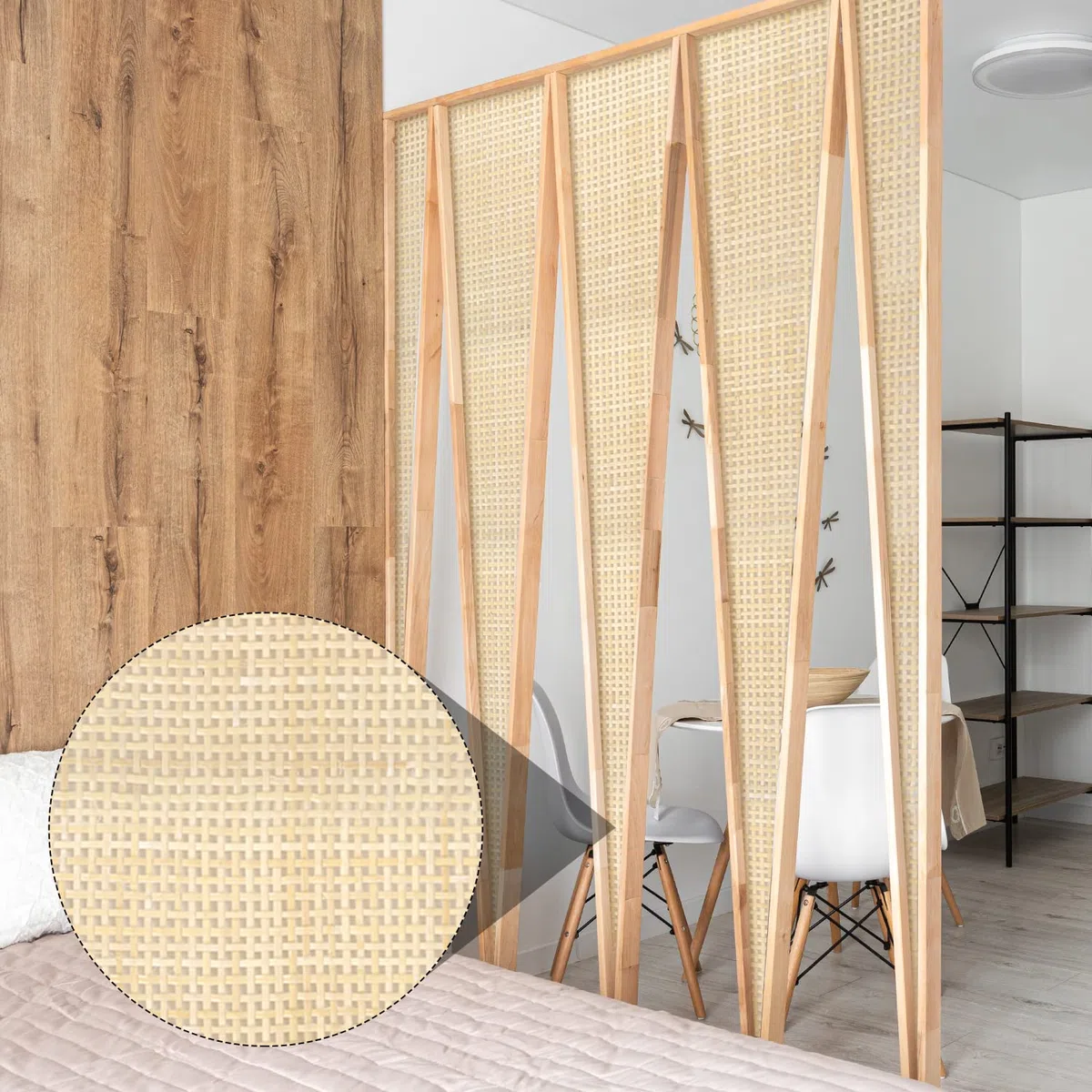 Rattan Naturale Rotolo, 1x0,35m Rete di Canna Rattan Rotolo di Fettuccia in Rattan per Progetti di Fustigazione Vuoto Quadrato Fettuccia Rattan per Fai-da-te Armadio Sedia Mobili (Sbiancato)
