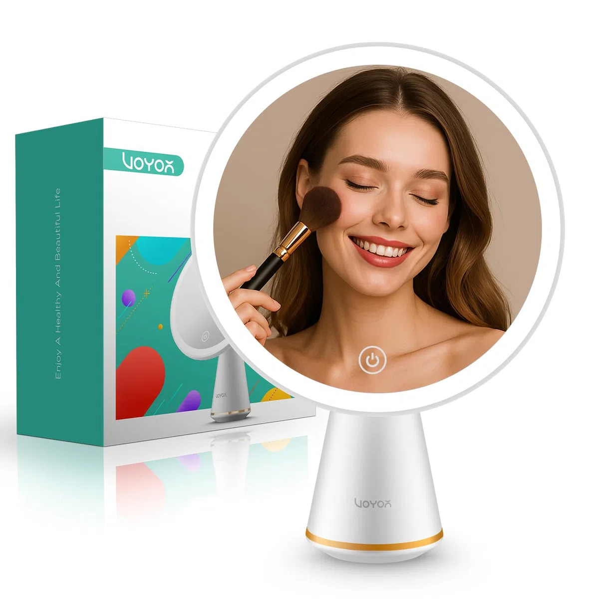VOYOR Specchio Trucco con Luci Rimovibile Specchio da Tavolo Angolo Regolabile Specchio Portatile Ricaricabile da Viaggio Specchio Led Trucco Luminosità Regolabile Specchio CM110