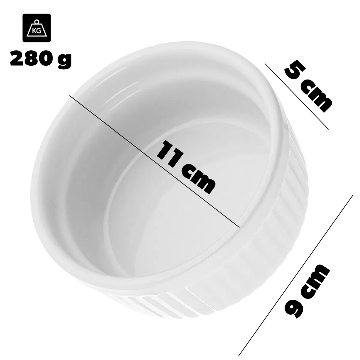 KADAX Set di 3 ramequini soffiati, diametro 11 cm, in porcellana, adatti al forno, per crema bruciata, soffiato, bianco