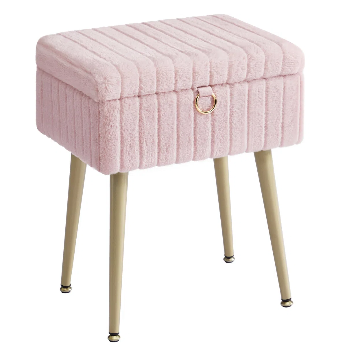 SONGMICS Sgabello da Trucco, Pouf Contenitore, Poggiapiedi, Gambe in Metallo, Imbottito, Piedini Regolabili, Soggiorno Camera da letto Cabina Armadio, Rosa Pastello LOM505SZ02