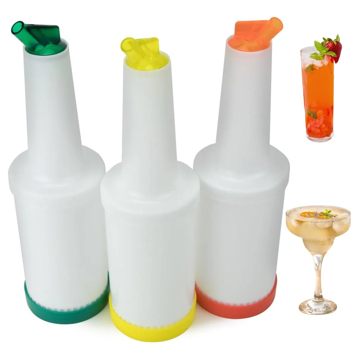 Bottiglie per versare succhi da bar da 3 pezzi, dispenser per liquori di capacità da 1 litro, bancone per insalate in plastica leggera e mixer per cocktail per baristi