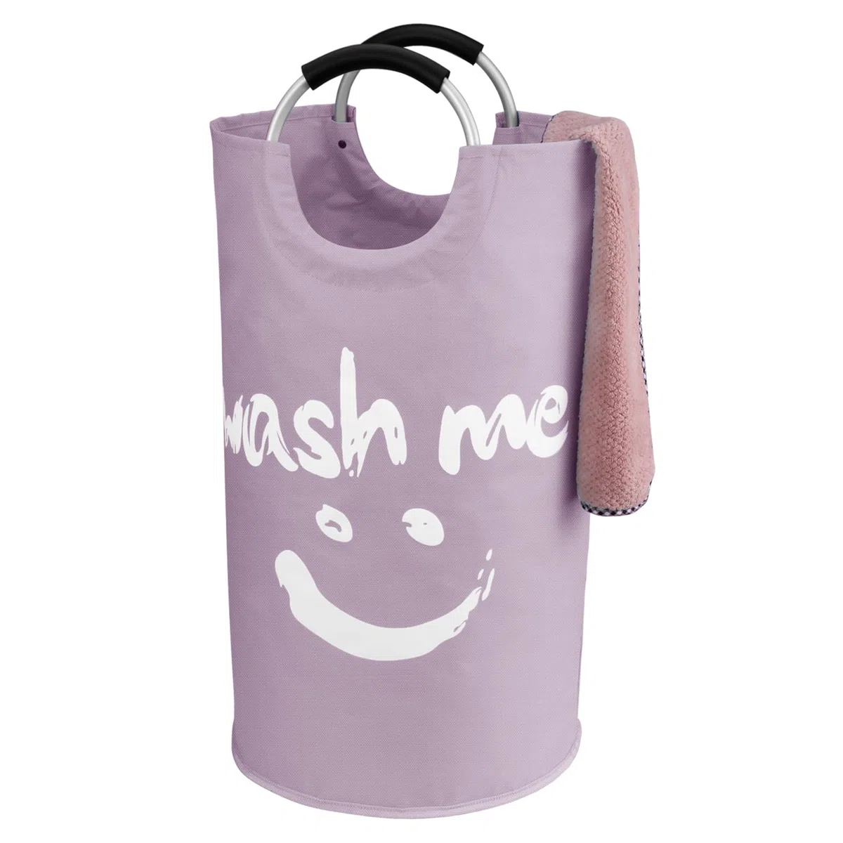 95L Grande Ceste per la Biancheria in tessuto, Cesto Portabiancheria Pieghevole, Cesta del Bucato Portatile Raggruppabili Sacchi da Biancheria per Camera da letto, Bureau, Smiley-Viola