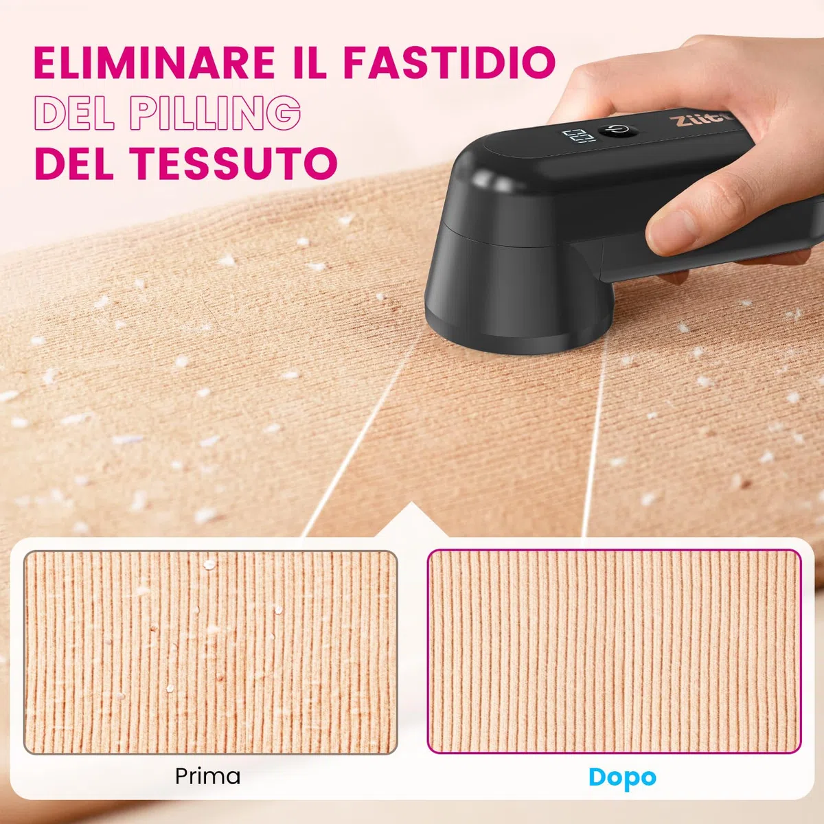 Ziitty Leva pelucchi Elettronico, Viene Fornito con 3 Lame da 6 in Omaggio, Display LCD, Cavo di Ricarica Type-C, Piccola Spazzola, Adatto a Tutti i Tessuti, Grande Regalo di Famiglia per le Donne