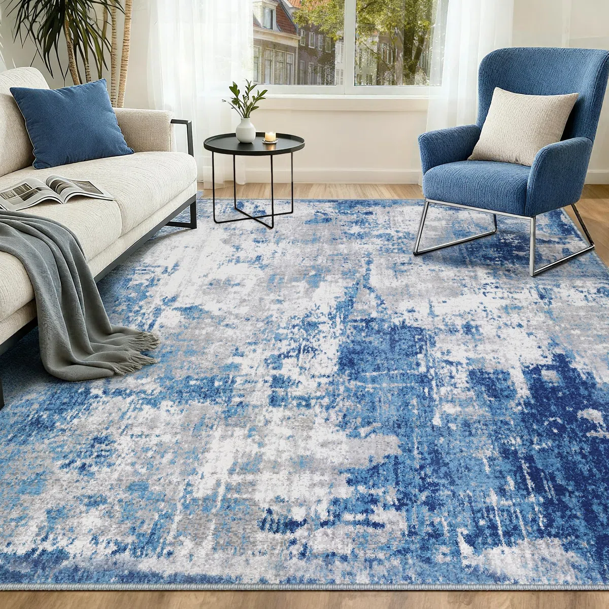 INOVADAY 150x210 cm Tappeto Lavabile in Lavatrice Tappeti Moderno Astratto Blu/Grigio