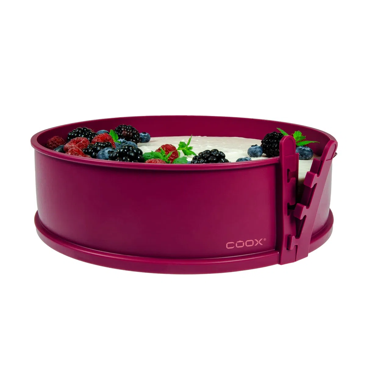 coox Teglia apribile con fondo in vetro Ø 26 cm in rosso scuro, cuocere e tagliare direttamente sulla lastra di vetro, non è necessario spostare
