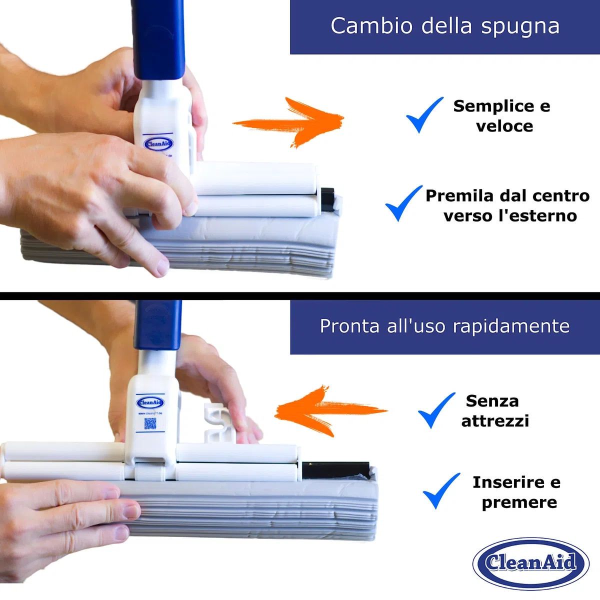 OneTouch Magic CleanAid, scopa mocio in PVA, ultra assorbente, permette di pulire i pavimenti senza bagnarsi e sporcarsi, ideale per tutte le superfici lisce