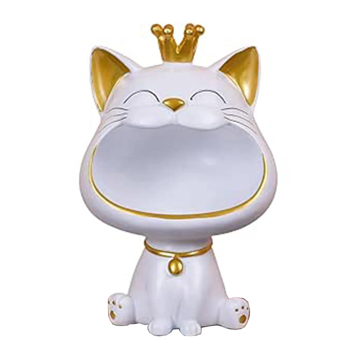 Statua di Gatto Fortunato, Decorazione per Casa e Ingresso, con Gatto che Ride e Chiavi, Scatola per Piccoli Oggetti (Bianco)