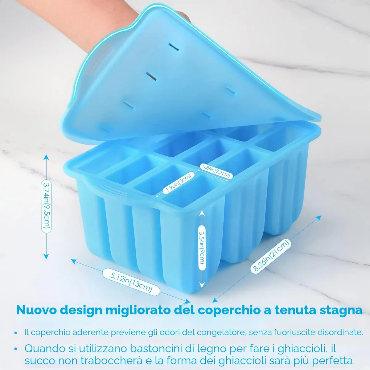 Sinnsally Stampi Ghiaccioli, Silicone Stampi per Gelato senza BPA,Stampo di gelato,Stampi Gelato Stecco,Stampi per Ghiaccioli in Silicone,Formine Ghiaccioli Riutilizzabili,Ghiaccioli Stampo (Blu)