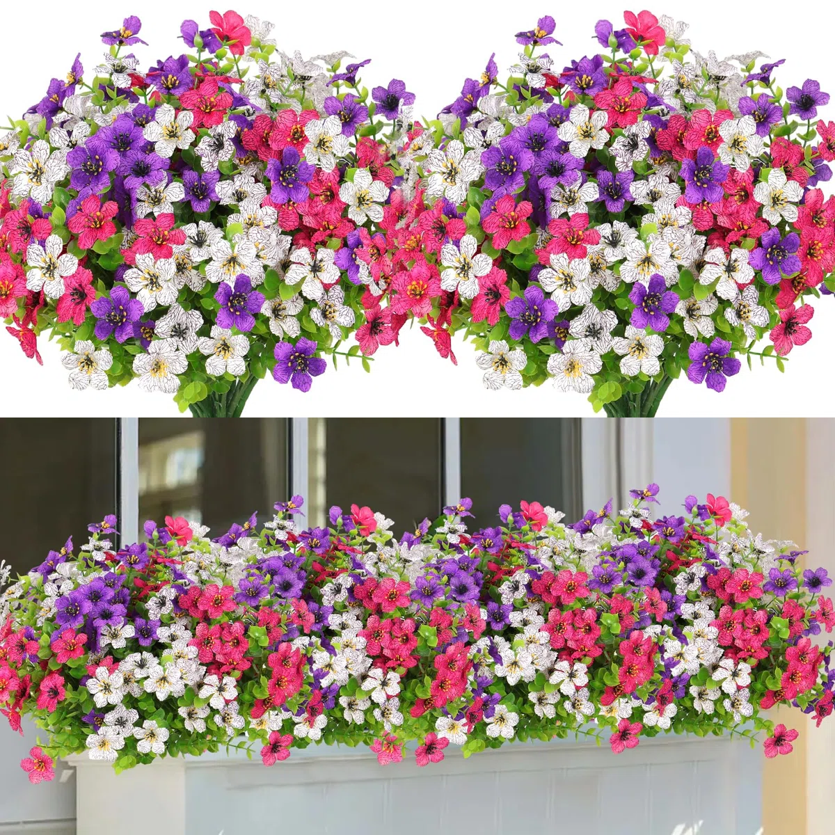 LOMOHOO 9 fasci di fiori artificiali per esterni, resistenti ai raggi UV, non sbiadiscono, piante finte per giardino, portico, finestra, decorazione (multicolore)