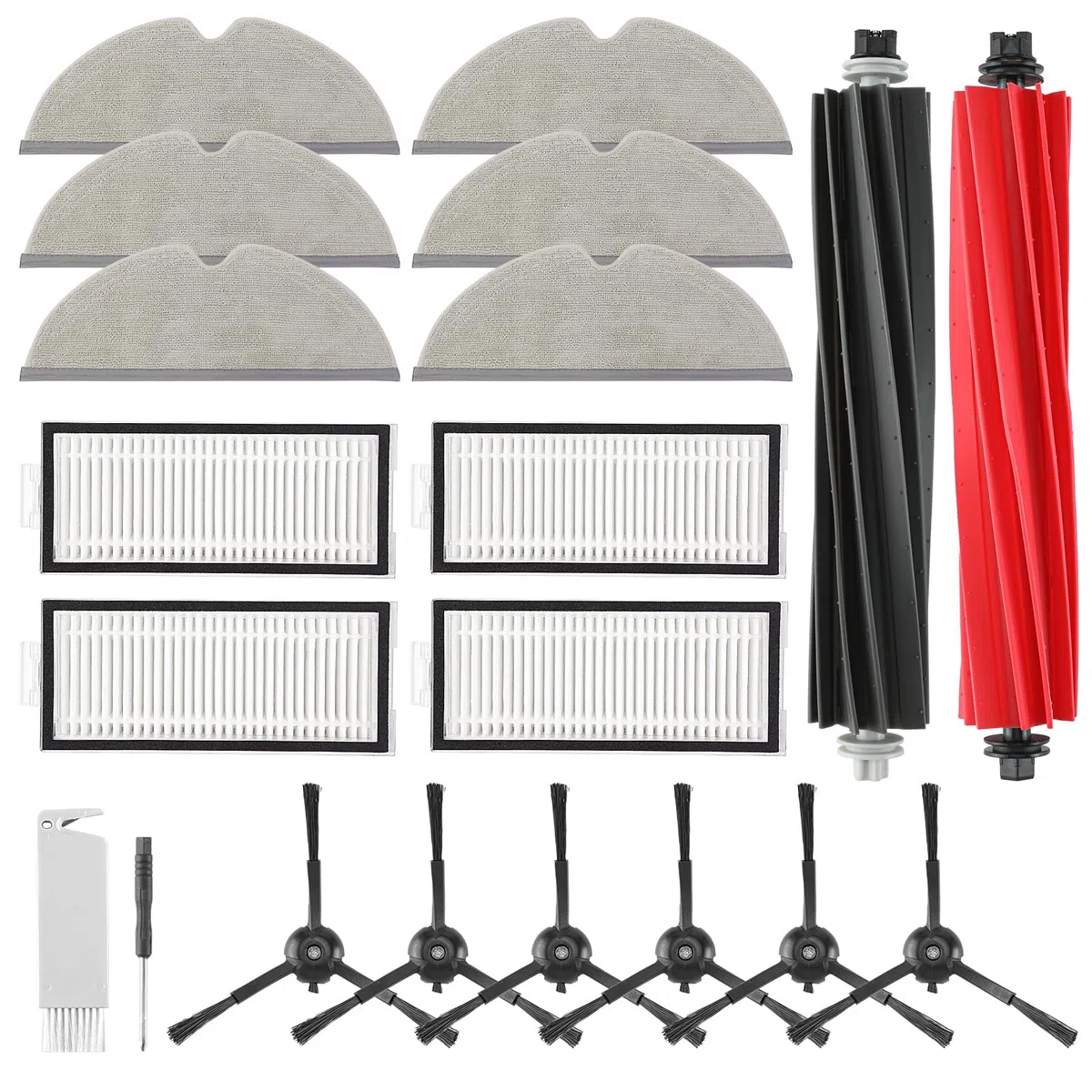 VIEWALL 20 Pack Accessori per Aspirapolvere Roborock Q5 Pro/Q5 Pro+/Q8 Max+/Q8 Max,2 Spazzole Principali,4 Filtri HEPA,6 Spazzole laterali,1 Spazzola,1 Cacciavite Set di Pezzi Ricambio di Ricambio