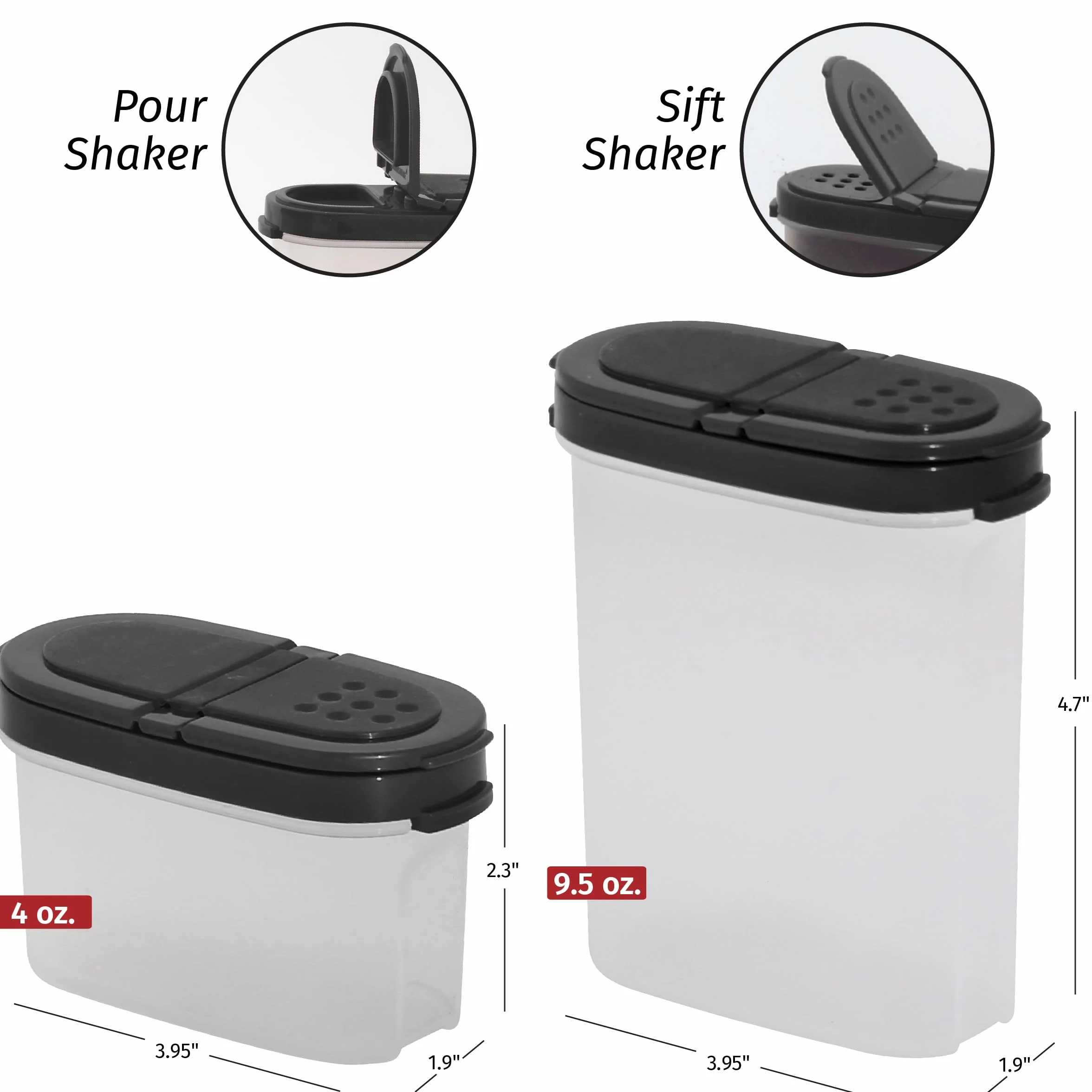 SIGNORA WARE Contenitori in plastica per spezie – Set di barattoli per spezie 8 pezzi, 4 mini, 4 grandi – Barattoli per spezie per conservare spezie, erbe, marinata, zucchero, sale, pepe – Barattoli
