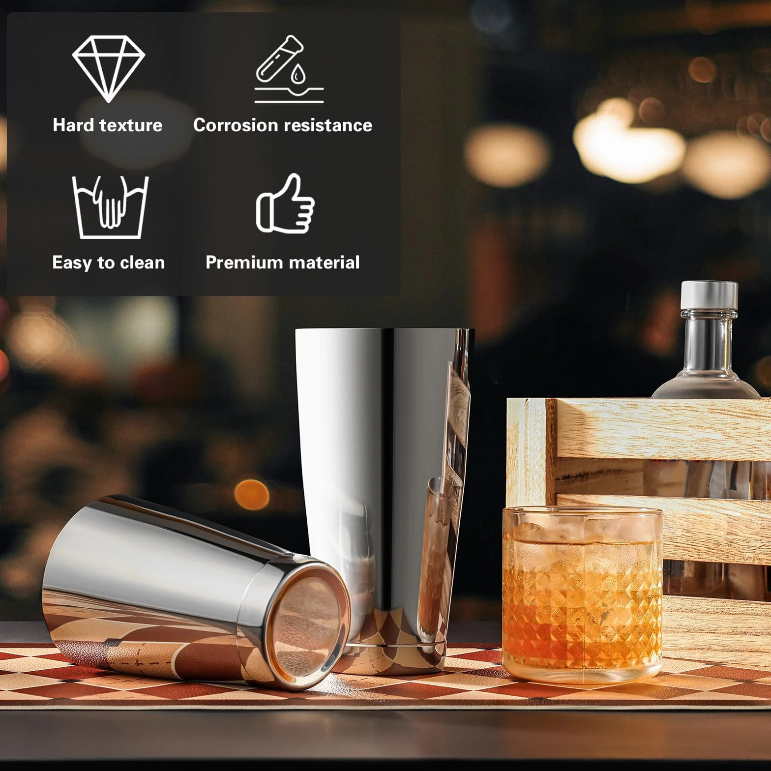 WOTOR Set Boston Cocktail Shaker, 530ml e 830ml Shaker in acciaio inox con peso, barattoli in metallo Martini Shaker Drink Mixer per bartending, strumenti da bar professionali per bartender