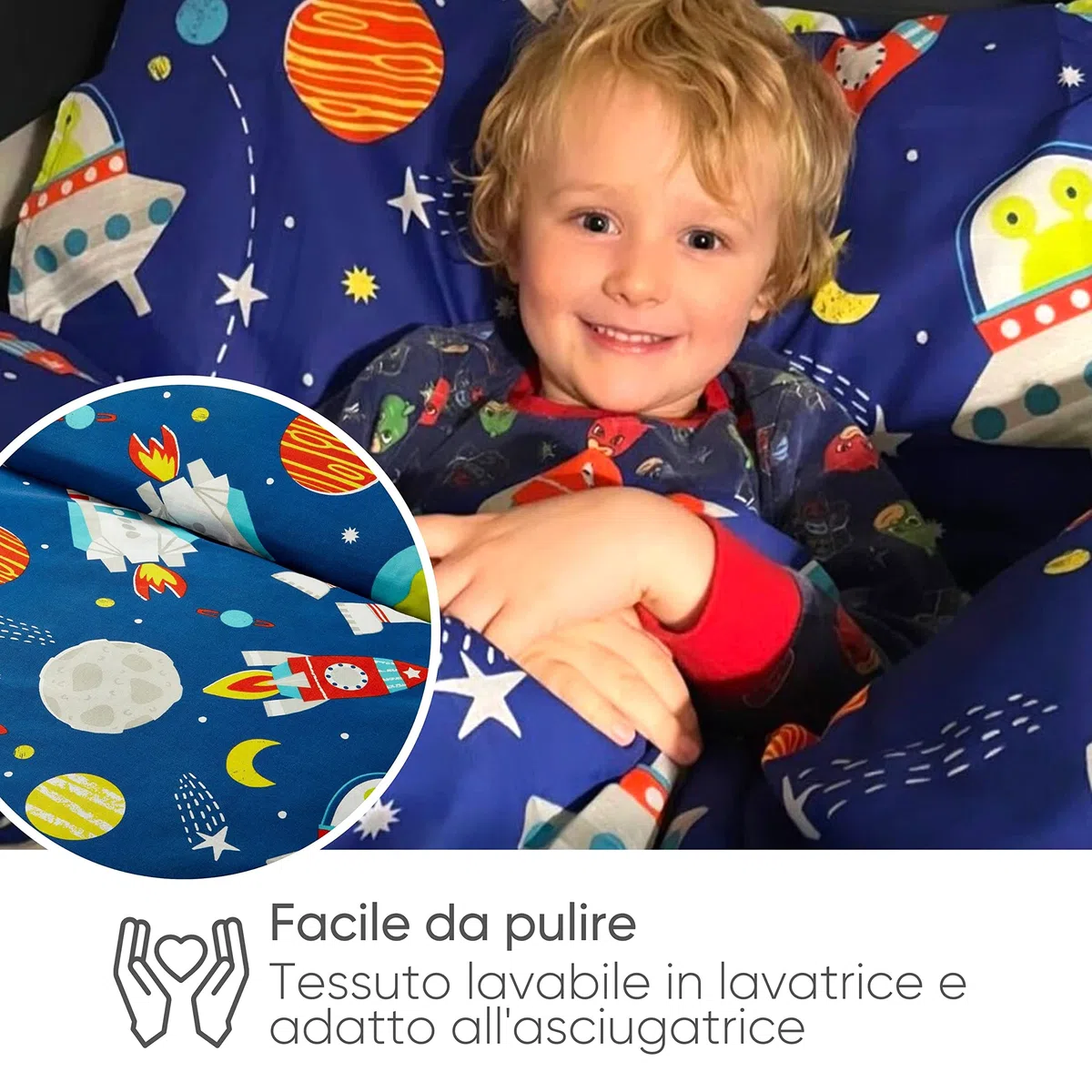 Bloomsbury Mill - Set Copripiumino Piazza e Mezza - Lo Spazio Esterno, Pianeti, Razzi - Lenzuola Letto Reversibile Per Ragazzi/Ragazee - Set Di Biancheria Da Letto Per Bambini - 200x200cm e 2 Federe