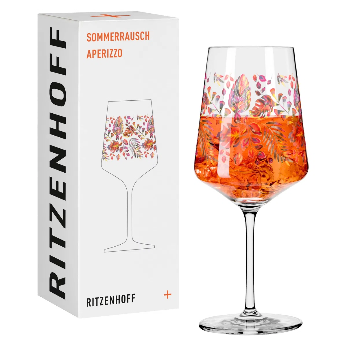 RITZENHOFF 2841016 Bicchiere da aperitivo 500 ml - Serie Sommerrausch No. 16 - Bicchiere da aperitivo motivo fogliame arancione - Made in Germany