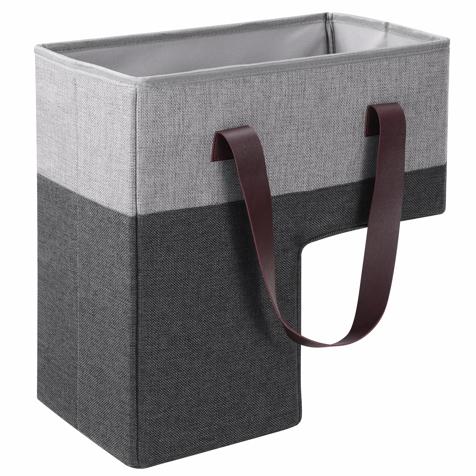 Navaris Cesta per Scale - Cesto Portaoggetti con Manici in Pelle PU - Cestino Portagiochi e Porta Oggetti a Forma di L - Pieghevole Effetto Lino - Grigio