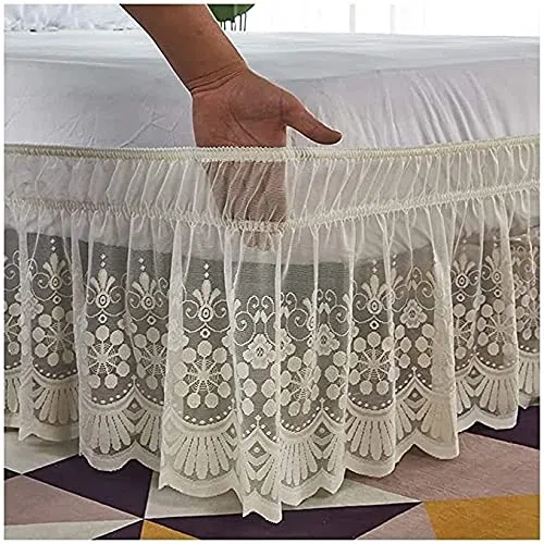 Pizzo Vestiletto,Elastica Avvolgere Mantovana Giroletto Tre Lati Tessuto Gonna da Letto Singolo/Matrimoniali/Una Piazza e Mezzo Elastico Dust Ruffle,Lunghezza 38 cm