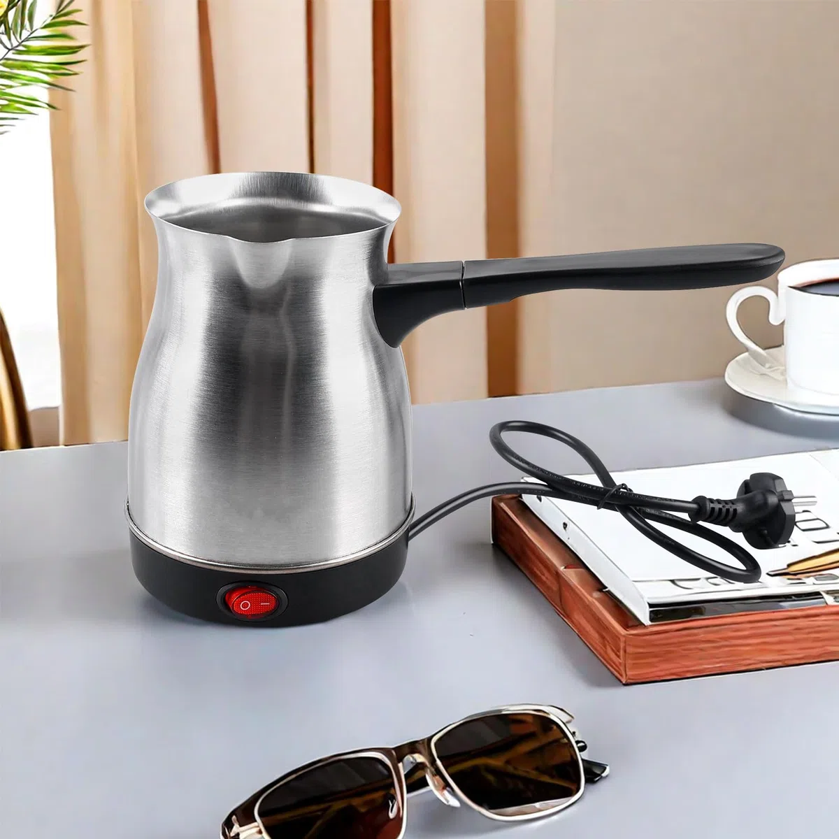 Vegena Caffettiera Elettrica Turca,800 Ml 800W Caffettiera Turca Elettrica In Acciaio Inossidabile,Caffettiera Turca Con Acciaio inossidabile Per Casa,Ufficio,Campeggio,Acciaio Inossidabile